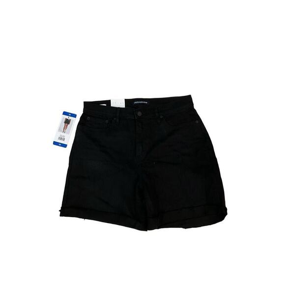 Calvin Klein Mom Cuff Shorts Women's 10 Black Denim Dark Wash Cotton 5-Pockets - Picture 1 of 5